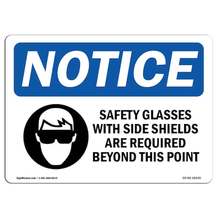 Signmission OSHA, Safety Glasses With Side Shields With Symbol, 5in X 3.5in Decal, 10PK, OS-NS-D-35-L-18196-10PK OS-NS-D-35-L-18196-10PK